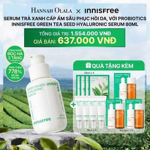  DEAL 4: SERUM TRÀ XANH CẤP ẨM SÂU PHỤC HỒI DA, VỚI PROBIOTICS INNISFREE GREEN TEA SEED HYALURONIC SERUM 80ML 