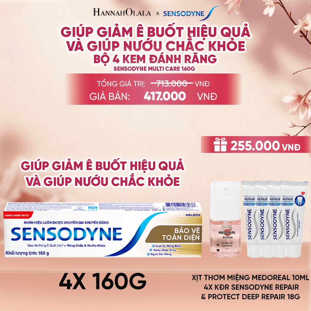  BỘ 4 KEM ĐÁNH RĂNG SENSODYNE MULTI CARE 160G GIÚP GIẢM Ê BUỐT HIỆU QUẢ VÀ GIÚP NƯỚU CHẮC KHỎE - A525 