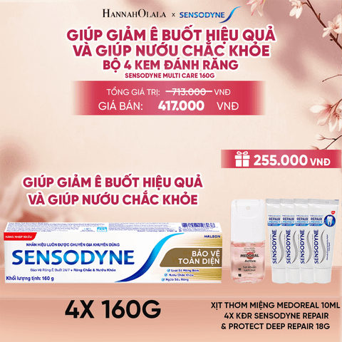  BỘ 4 KEM ĐÁNH RĂNG SENSODYNE MULTI CARE 160G GIÚP GIẢM Ê BUỐT HIỆU QUẢ VÀ GIÚP NƯỚU CHẮC KHỎE - A525 