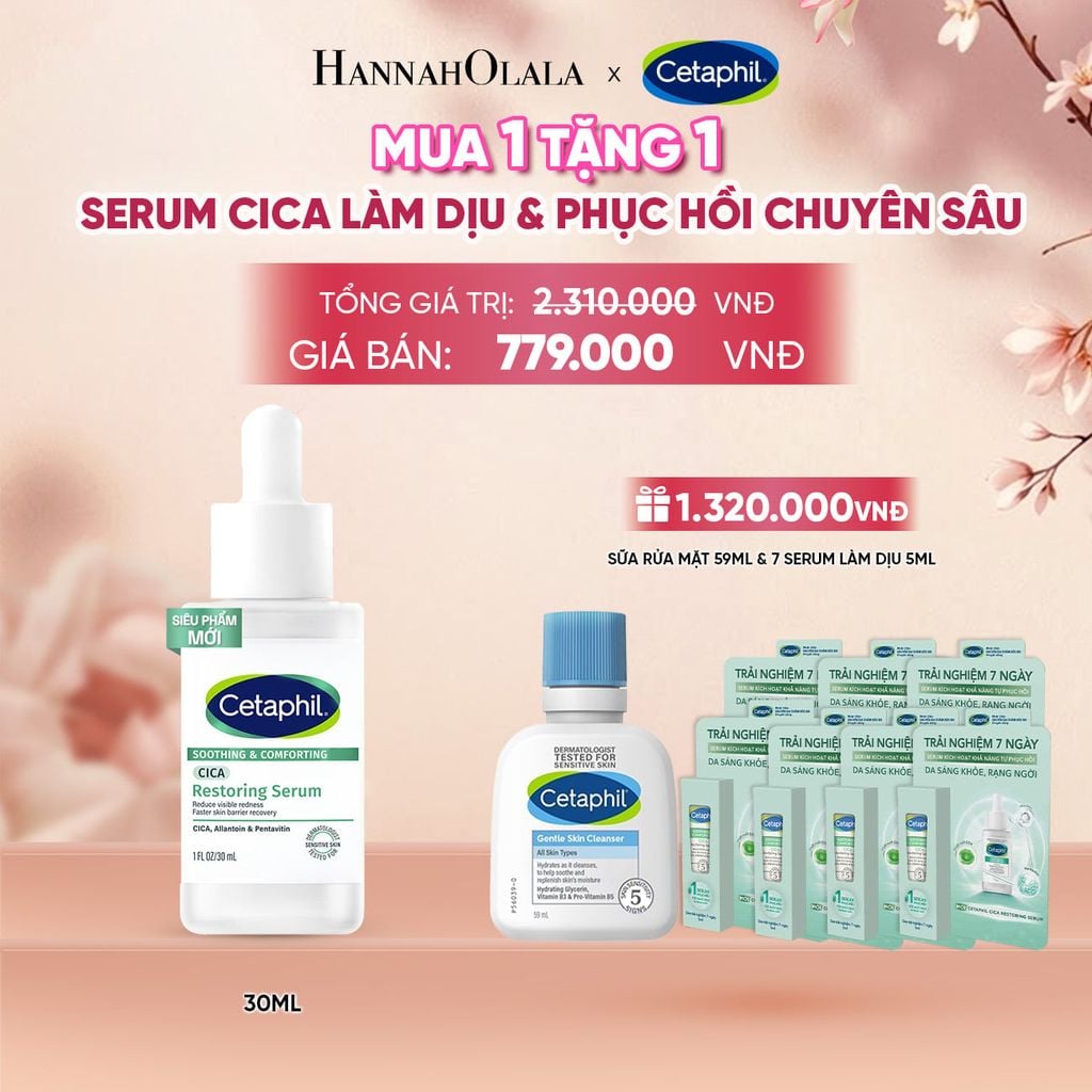  TINH CHẤT LÀM DỊU VÀ PHỤC HỒI CHUYÊN SÂU CETAPHIL SOOTHING AND COMFORTING CICA RESTORING SERUM 30ML DEAL 4: - A813 