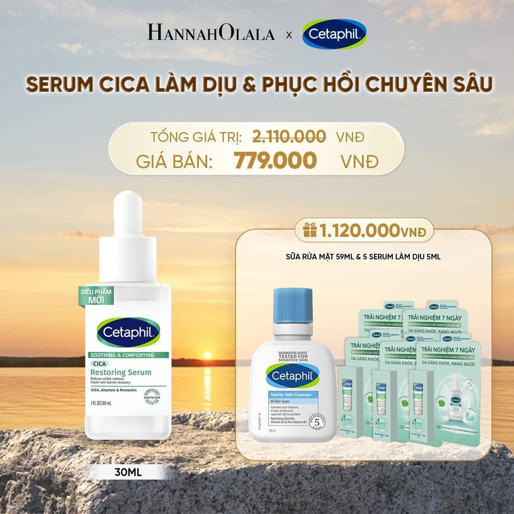  TINH CHẤT LÀM DỊU VÀ PHỤC HỒI CHUYÊN SÂU CETAPHIL SOOTHING AND COMFORTING CICA RESTORING SERUM 30ML DEAL 4: - B582 