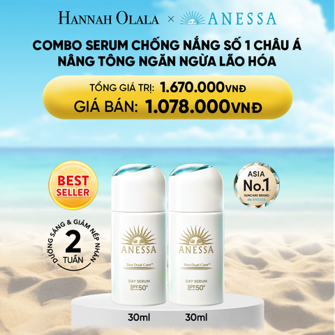  DEAL 4: COMBO SERUM CHỐNG NẮNG DƯỠNG DA NÂNG TÔNG NGĂN NGỪA LÃO HÓA ANESSA DAY SERUM SPF50+ PA++++ 30MLX2 