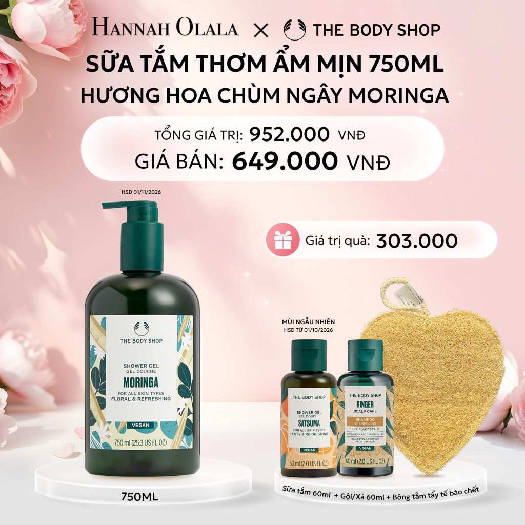  E950: DEAL 4: SỮA TẮM DƯỠNG ẨM DA HƯƠNG HOA CHÙM NGÂY MORINGA SHOWER GEL 750ML 