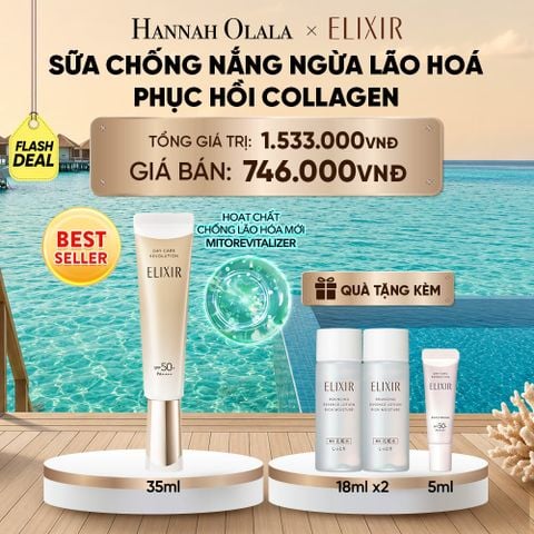  [THẾ HỆ MỚI] KEM CHỐNG NẮNG DẠNG SỮA PHỤC HỒI COLLAGEN TỪ CẤP ĐỘ TẾ BÀO ELIXIR DAY CARE REVOLUTION SPF50+ 35ML - DEAL 4_ D2184 