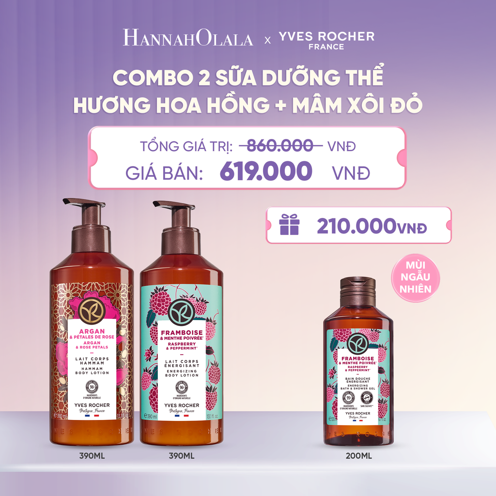  COMBO 2 SỮA DƯỠNG THỂ HƯƠNG HOA HỒNG + MÂM XÔI ĐỎ  - L062 