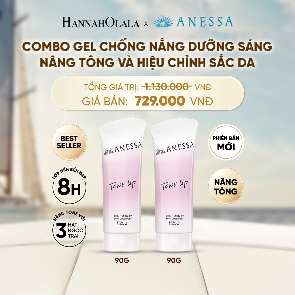  [PHIÊN BẢN MỚI] COMBO GEL CHỐNG NẮNG DƯỠNG SÁNG NÂNG TÔNG & HIỆU CHỈNH SẮC TÍM ANESSA TONE UP UV GEL SPF50+ PA++++ 90GX2 - DEAL 4 