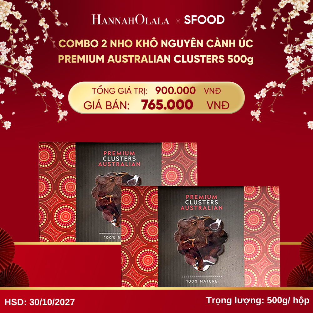 DEAL 4: COMBO 2 NHO KHÔ NGUYÊN CÀNH ÚC PREMIUM AUSTRALIAN CLUSTERS 500G 