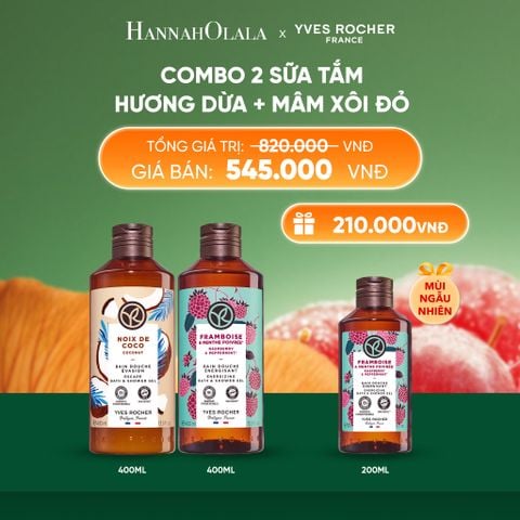  COMBO 2 SỮA TẮM HƯƠNG DỪA + MÂM XÔI ĐỎ TẶNG SỮA TẮM 200ML MÙI NGẪU NHIÊN 
