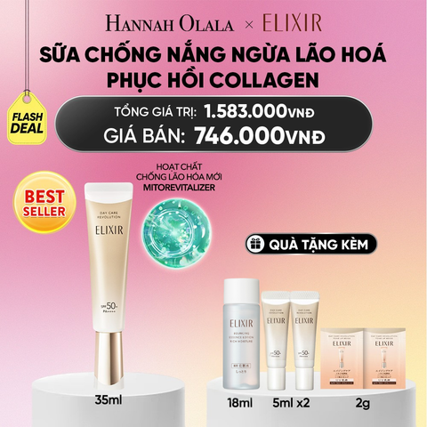  [THẾ HỆ MỚI] KEM CHỐNG NẮNG DẠNG SỮA PHỤC HỒI COLLAGEN TỪ CẤP ĐỘ TẾ BÀO ELIXIR DAY CARE REVOLUTION SPF50+ 35ML - DEAL 4_ A1647 