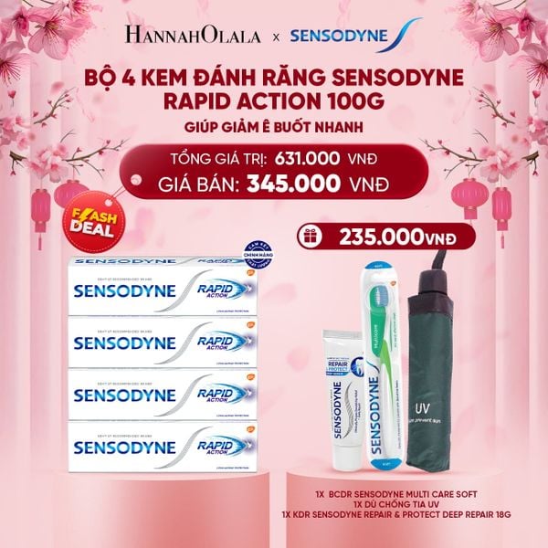  A757_DEAL 4: [FLASH DEAL] BỘ 4 KEM ĐÁNH RĂNG SENSODYNE RAPID ACTION 100G GIÚP GIẢM Ê BUỐT NHANH 