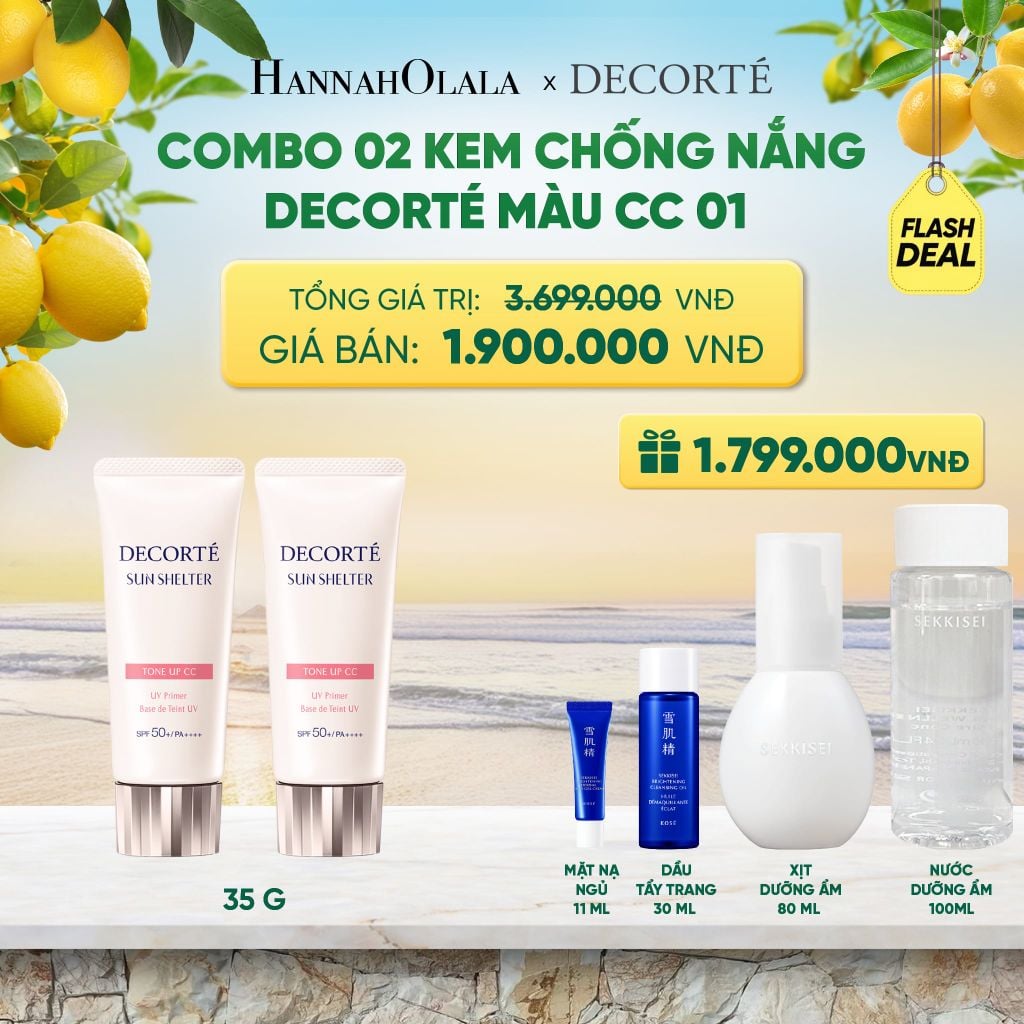  [FLASH DEAL 4]: COMBO 02 KEM CHỐNG NẮNG HIỆU CHỈNH TONE DA DECORTÉ SUN SHELTER 