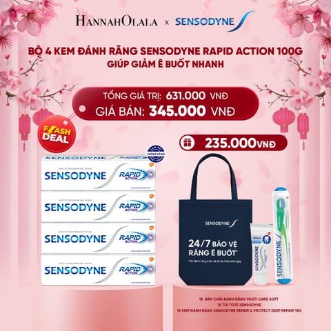  DEAL 4: [FLASH DEAL] BỘ 4 KEM ĐÁNH RĂNG SENSODYNE RAPID ACTION 100G GIÚP GIẢM Ê BUỐT NHANH 