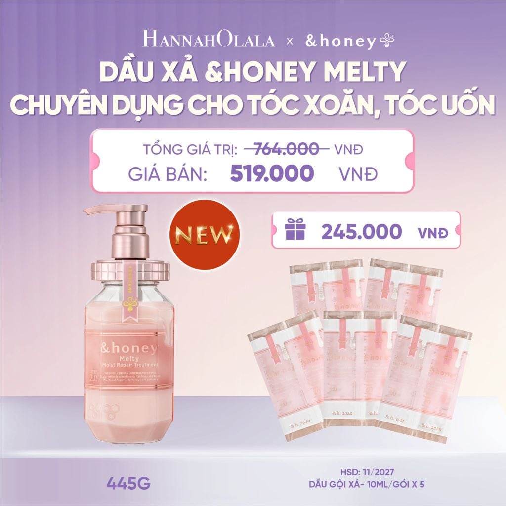  [NEW] DẦU XẢ &HONEY MELTY SUÔN MƯỢT VÀO NẾP CHUYÊN DỤNG CHO TÓC XOĂN, TÓC UỐN - H072 