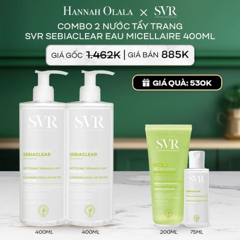  A98_DEAL 04: COMBO 2 NƯỚC TẨY TRANG SẠCH SÂU LOẠI BỎ DẦU NHỜN SVR SEBIACLEAR EAU MICELLAIRE 400ML 