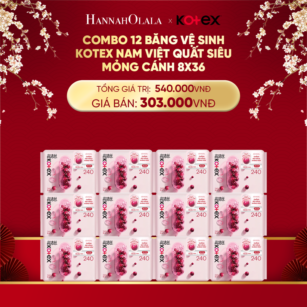  DEAL 4: COMBO 12 BĂNG VỆ SINH KOTEX NAM VIỆT QUẤT SIÊU MỎNG CÁNH 8X36 