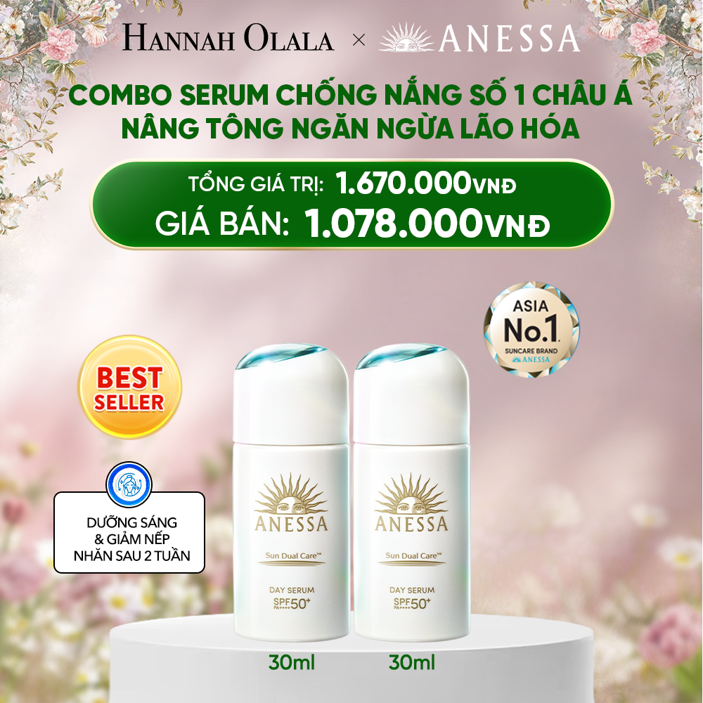  DEAL 4: COMBO SERUM CHỐNG NẮNG DƯỠNG DA NÂNG TÔNG NGĂN NGỪA LÃO HÓA ANESSA DAY SERUM SPF50+ PA++++ 30MLX2 