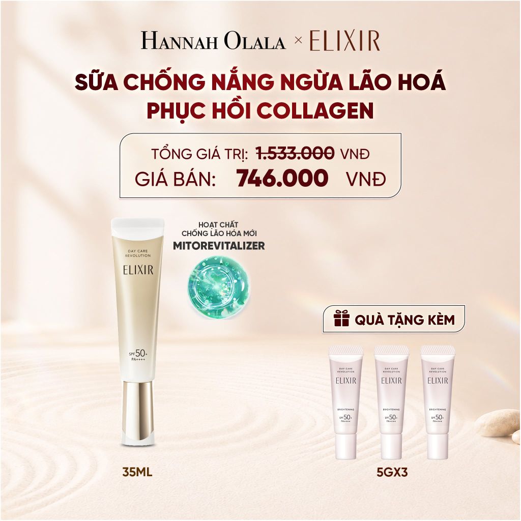  [THẾ HỆ MỚI] KEM CHỐNG NẮNG DẠNG SỮA PHỤC HỒI COLLAGEN TỪ CẤP ĐỘ TẾ BÀO ELIXIR DAY CARE REVOLUTION SPF50+ 35ML - DEAL 4 