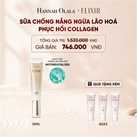  [THẾ HỆ MỚI] KEM CHỐNG NẮNG DẠNG SỮA PHỤC HỒI COLLAGEN TỪ CẤP ĐỘ TẾ BÀO ELIXIR DAY CARE REVOLUTION SPF50+ 35ML - DEAL 4 