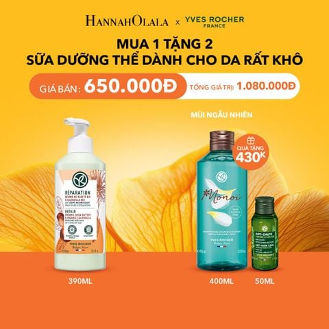 MUA 1 TẶNG 2 SỮA DƯỠNG THỂ DÀNH CHO DA RẤT KHÔ TẶNG SỮA TẮM GỘI HƯƠNG HOA SỨ TIARÉ MONOI + MINI DẦU GỘI GIẢM TÓC GÃY RỤNG 