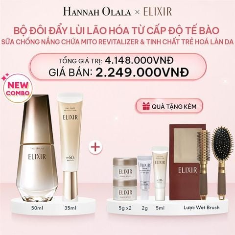  E119_DEAL 23: COMBO SERUM KÍCH HOẠT TRẺ HÓA LÀN DA ELIXIR THE SERUM 50ML & SỮA CHỐNG NẮNG PHỤC HỒI COLLAGEN TỪ CẤP ĐỘ TẾ BÀO ELIXIR DAY CARE REVOLUTION SPF50+ 35ML 