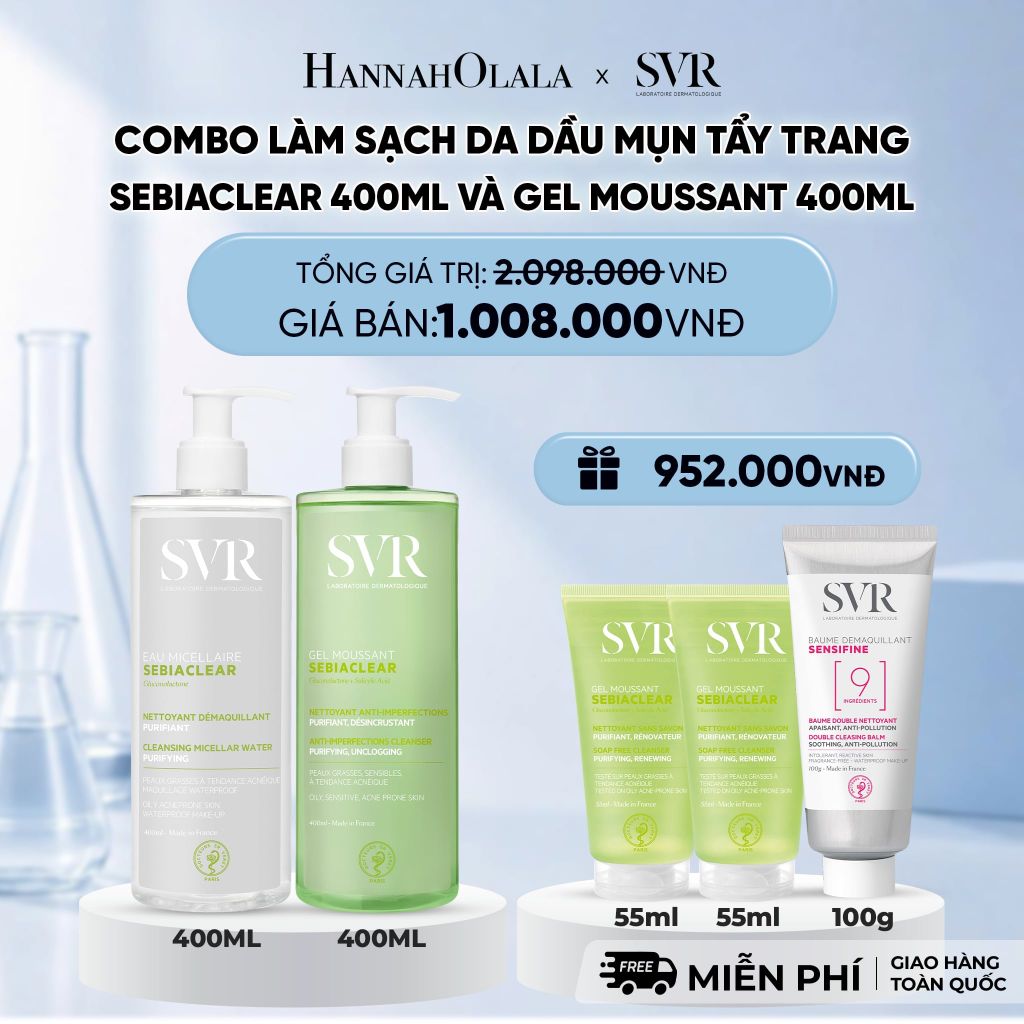  COMBO LÀM SẠCH DA DẦU MỤN TẨY TRANG SEBIACLEAR 400ML VÀ GEL RỬA MẶT MOUSSANT 400ML - DEAL 4 