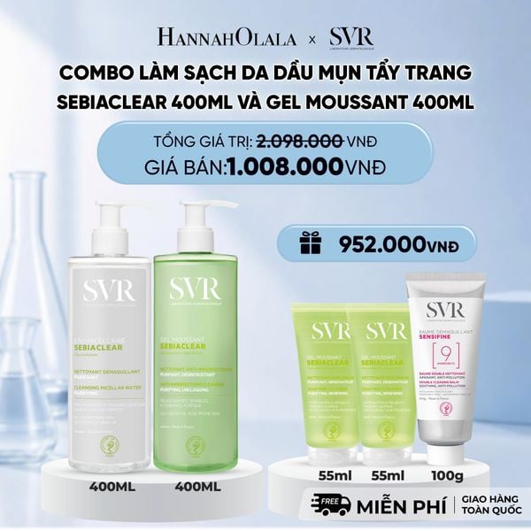  COMBO LÀM SẠCH DA DẦU MỤN TẨY TRANG SEBIACLEAR 400ML VÀ GEL RỬA MẶT MOUSSANT 400ML - DEAL 4 