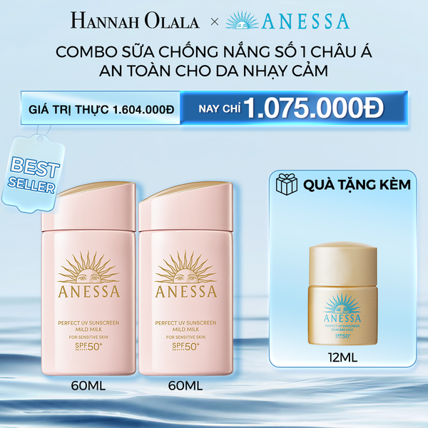  M56_DEAL 3: COMBO SỮA CHỐNG NẮNG DƯỠNG DA DỊU NHẸ AN TOÀN CHO DA NHẠY CẢM VÀ TRẺ EM ANESSA MILD MILK SPF50+ PA++++ 60MLX2 