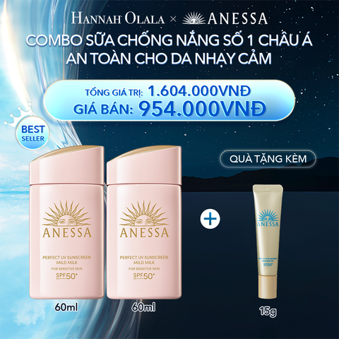  A21_DEAL 4: COMBO SỮA CHỐNG NẮNG DƯỠNG DA DỊU NHẸ AN TOÀN CHO DA NHẠY CẢM VÀ TRẺ EM ANESSA MILD MILK SPF50+ PA++++ 60MLX2 