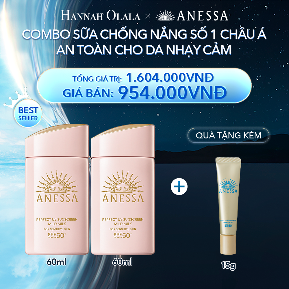  A21_DEAL 4: COMBO SỮA CHỐNG NẮNG DƯỠNG DA DỊU NHẸ AN TOÀN CHO DA NHẠY CẢM VÀ TRẺ EM ANESSA MILD MILK SPF50+ PA++++ 60MLX2 