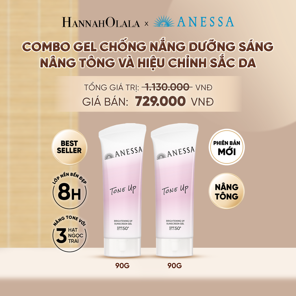  [PHIÊN BẢN MỚI] COMBO GEL CHỐNG NẮNG DƯỠNG SÁNG NÂNG TÔNG & HIỆU CHỈNH SẮC TÍM ANESSA TONE UP UV GEL SPF50+ PA++++ 90GX2 - DEAL 04 - A1246 