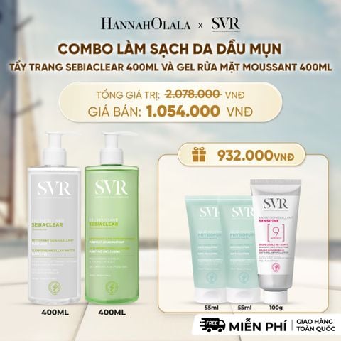  COMBO LÀM SẠCH DA DẦU MỤN TẨY TRANG SEBIACLEAR 400ML VÀ GEL RỬA MẶT MOUSSANT 400ML - DEAL 4 