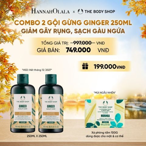  COMBO CHĂM TÓC DÀY PHỒNG, GIẢM GÃY RỤNG, SẠCH GÀU NGỨA GINGER 250ML - 2X DẦU GỘI - E720 