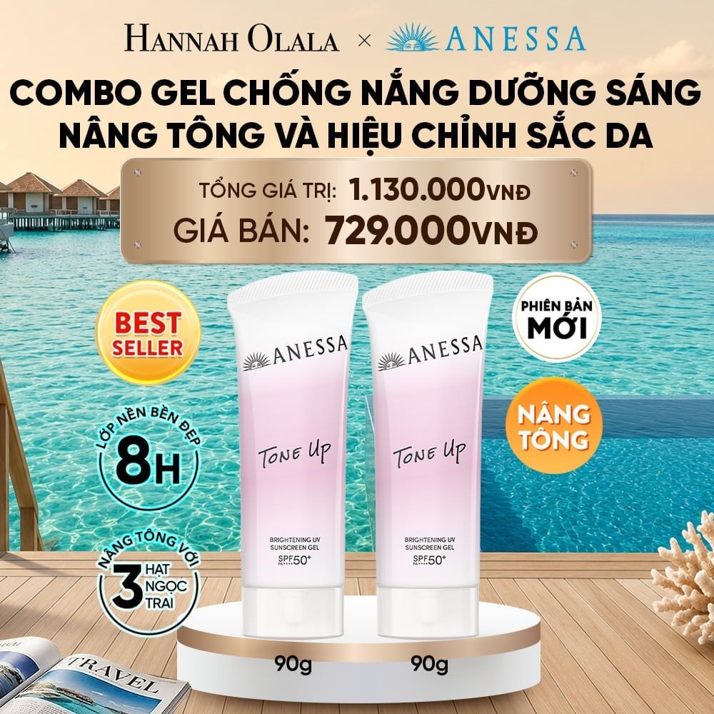  [PHIÊN BẢN MỚI] COMBO GEL CHỐNG NẮNG DƯỠNG SÁNG NÂNG TÔNG & HIỆU CHỈNH SẮC TÍM ANESSA TONE UP UV GEL SPF50+ PA++++ 90GX2 - DEAL 4_ D132 