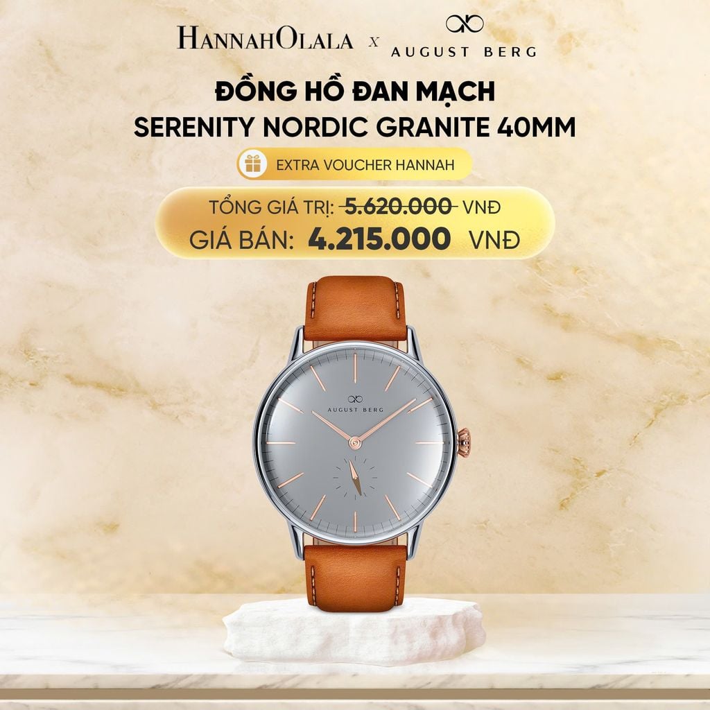  DEAL 4: ĐỒNG HỒ ĐAN MẠCH AUGUST BERG - MẶT SERENITY NORDIC GRANITE 40MM - DÂY DA Ý 