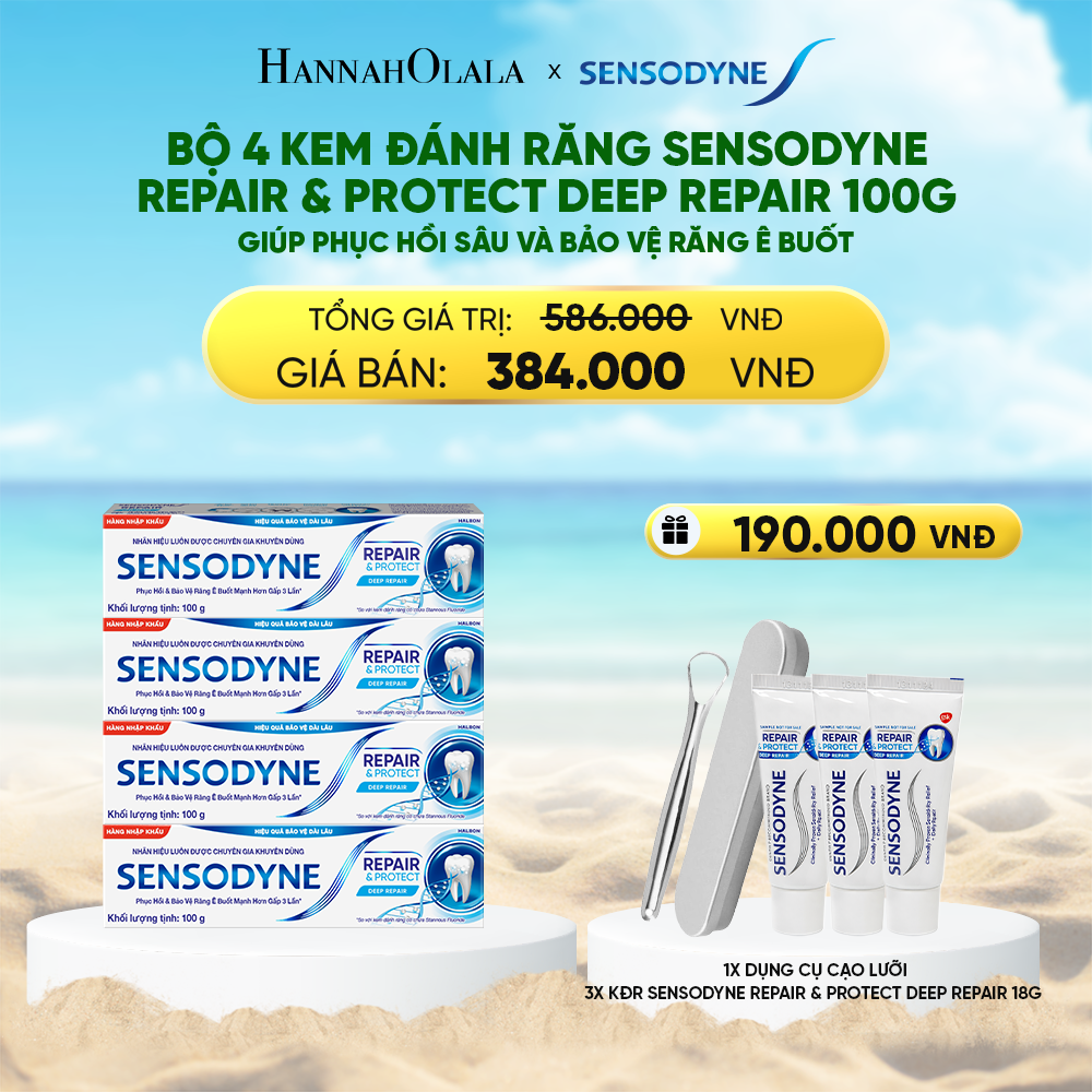  DEAL 4: BỘ 4 KEM ĐÁNH RĂNG SENSODYNE REPAIR & PROTECT DEEP REPAIR 100G GIÚP PHỤC HỒI SÂU VÀ BẢO VỆ RĂNG Ê BUỐT 