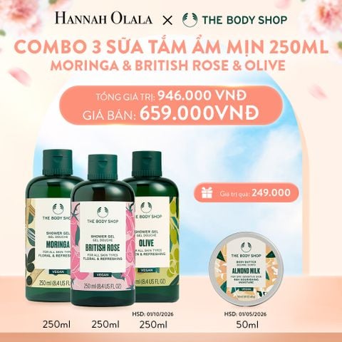  A870_DEAL 4: COMBO 3 SỮA TẮM THIÊN NHIÊN DƯỠNG ẨM 250ML - MORINGA & BRITISH ROSE & OLIVE SHOWER GEL 
