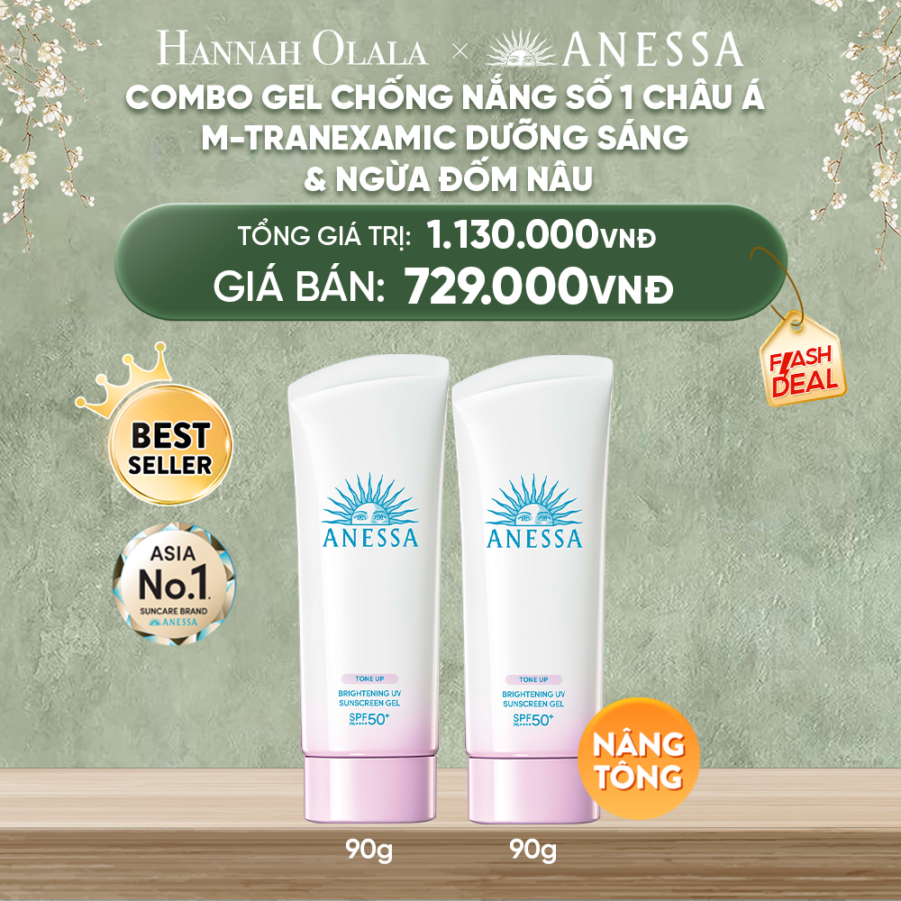  DEAL 4: COMBO KEM CHỐNG NẮNG DẠNG GEL DƯỠNG SÁNG NÂNG TÔNG & HIỆU CHỈNH SẮC TÍM ANESSA BRIGHTENING GEL SPF50+ PA++++ 90GX2 