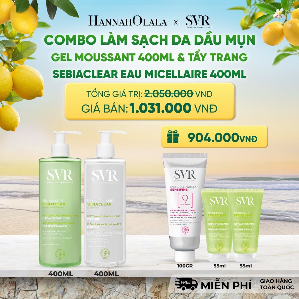 COMBO LÀM SẠCH DA DẦU MỤN GEL MOUSSANT 400ML VÀ TẨY TRANG SEBIACLEAR EAU MICELLAIRE 400ML - DEAL 04 