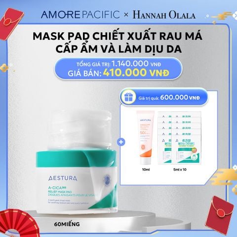  D4_DEAL 4: MASK PAD CHIẾT XUẤT RAU MÁ CẤP ẨM VÀ LÀM DỊU DA AESTURA A-CICA365 RELIEF MASK PAD 60 MIẾNG 
