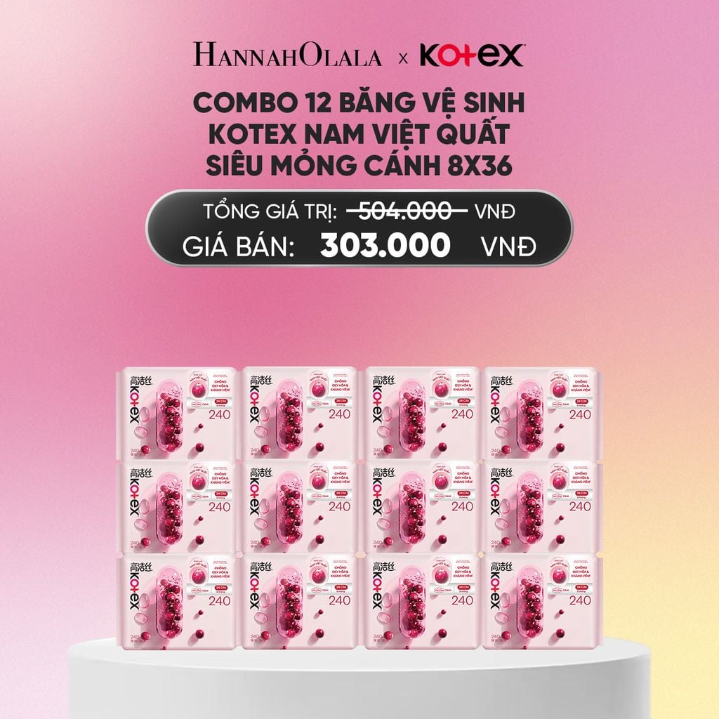 COMBO 12 BĂNG VỆ SINH KOTEX NAM VIỆT QUẤT SIÊU MỎNG CÁNH 8X36_A1319 