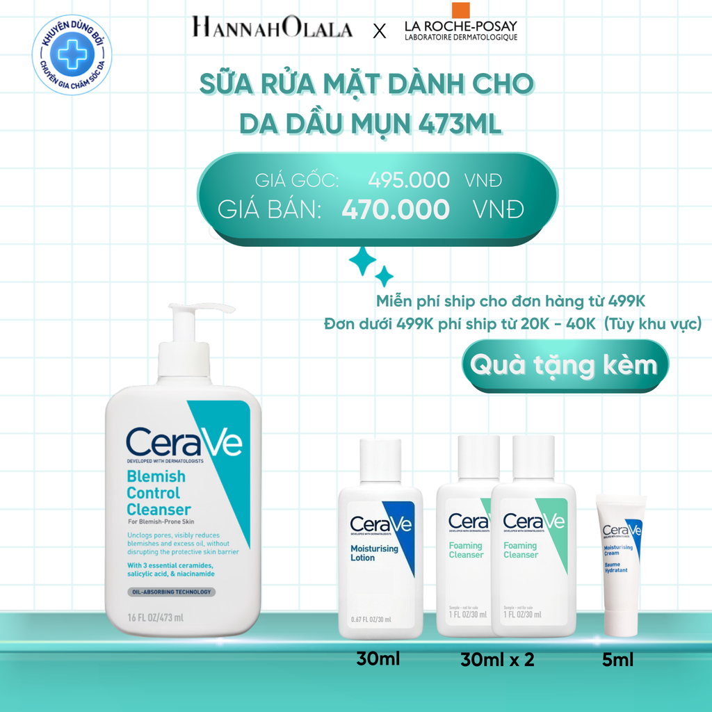  DEAL 4 SỮA RỬA MẶT CHO DA DẦU MỤN CERAVE BLEMISH CONTROL CLEANSER 473ML 