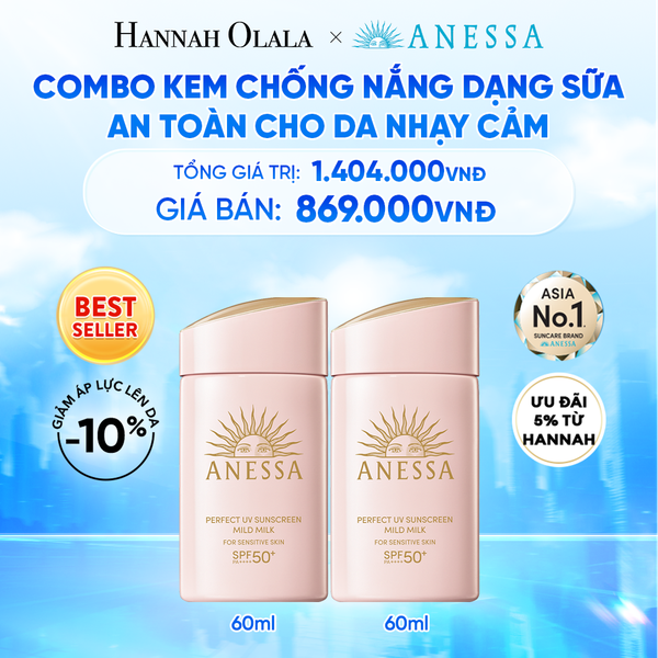  COMBO KEM CHỐNG NẮNG DẠNG SỮA DƯỠNG DA DỊU NHẸ AN TOÀN CHO DA NHẠY CẢM VÀ TRẺ EM ANESSA MILD MILK SPF50+ PA++++ 60MLX2 - D15 