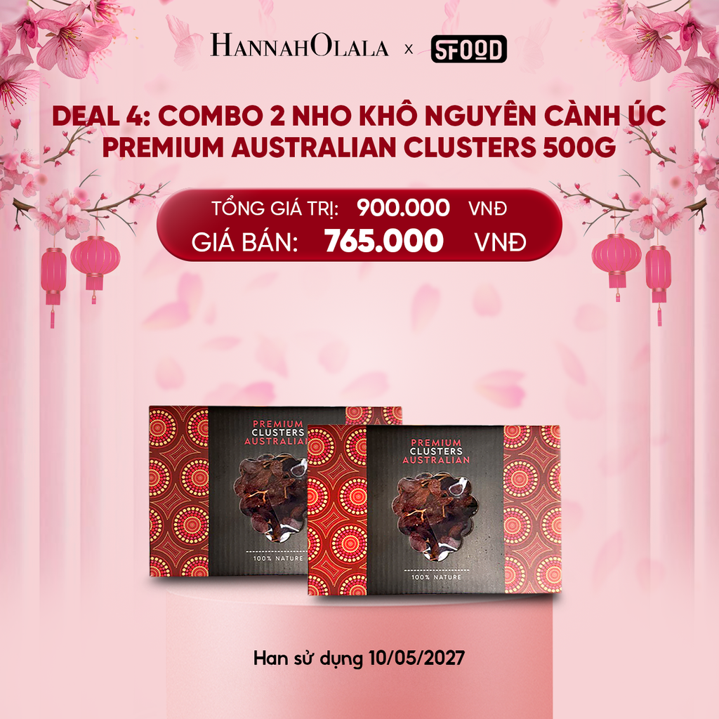  DEAL 4: COMBO 2 NHO KHÔ NGUYÊN CÀNH ÚC PREMIUM AUSTRALIAN CLUSTERS 500g 