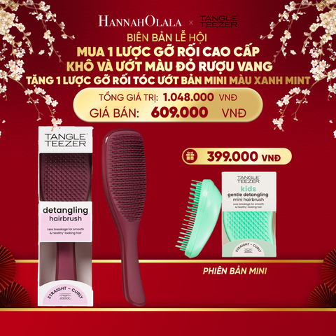  DEAL 4: MUA 1 LƯỢC GỠ RỐI TÓC KHÔ VÀ ƯỚT MÀU ĐỎ RƯỢU VANG TẶNG 1 LƯỢC GỠ RỐI TÓC ƯỚT NGUYÊN BẢN MINI MÀU XANH MINT 