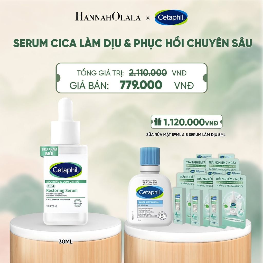  TINH CHẤT LÀM DỊU VÀ PHỤC HỒI CHUYÊN SÂU CETAPHIL SOOTHING AND COMFORTING CICA RESTORING SERUM 30ML DEAL 4: - A1285 