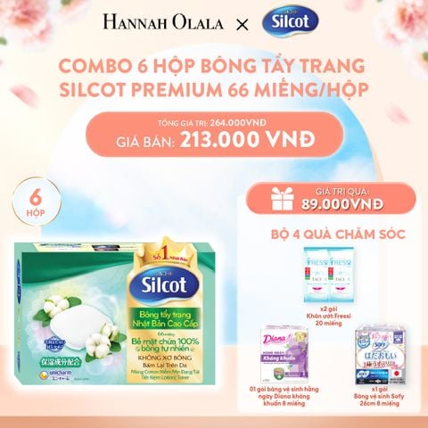  A737_DEAL 4: COMBO 6 HỘP BÔNG TRANG ĐIỂM (BÔNG TẨY TRANG) CAO CẤP SILCOT PREMIUM 66 MIẾNG/HỘP 