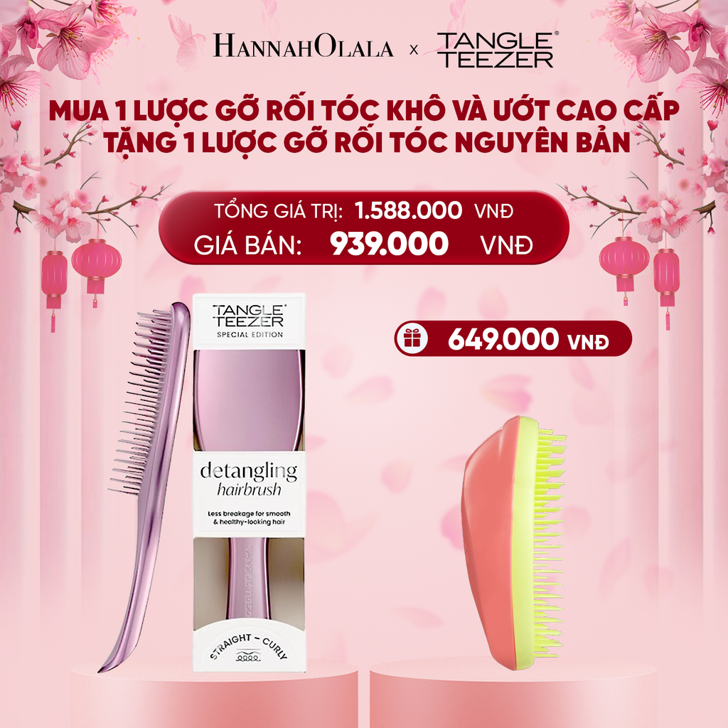  DEAL 2: MUA 1 LƯỢC GỠ RỐI TÓC CAO CẤP KHÔ VÀ ƯỚT MÀU HỒNG ÁNH KIM TẶNG 1 LƯỢC GỠ RỐI TÓC ƯỚT NGUYÊN BẢN CAM VÀNG 