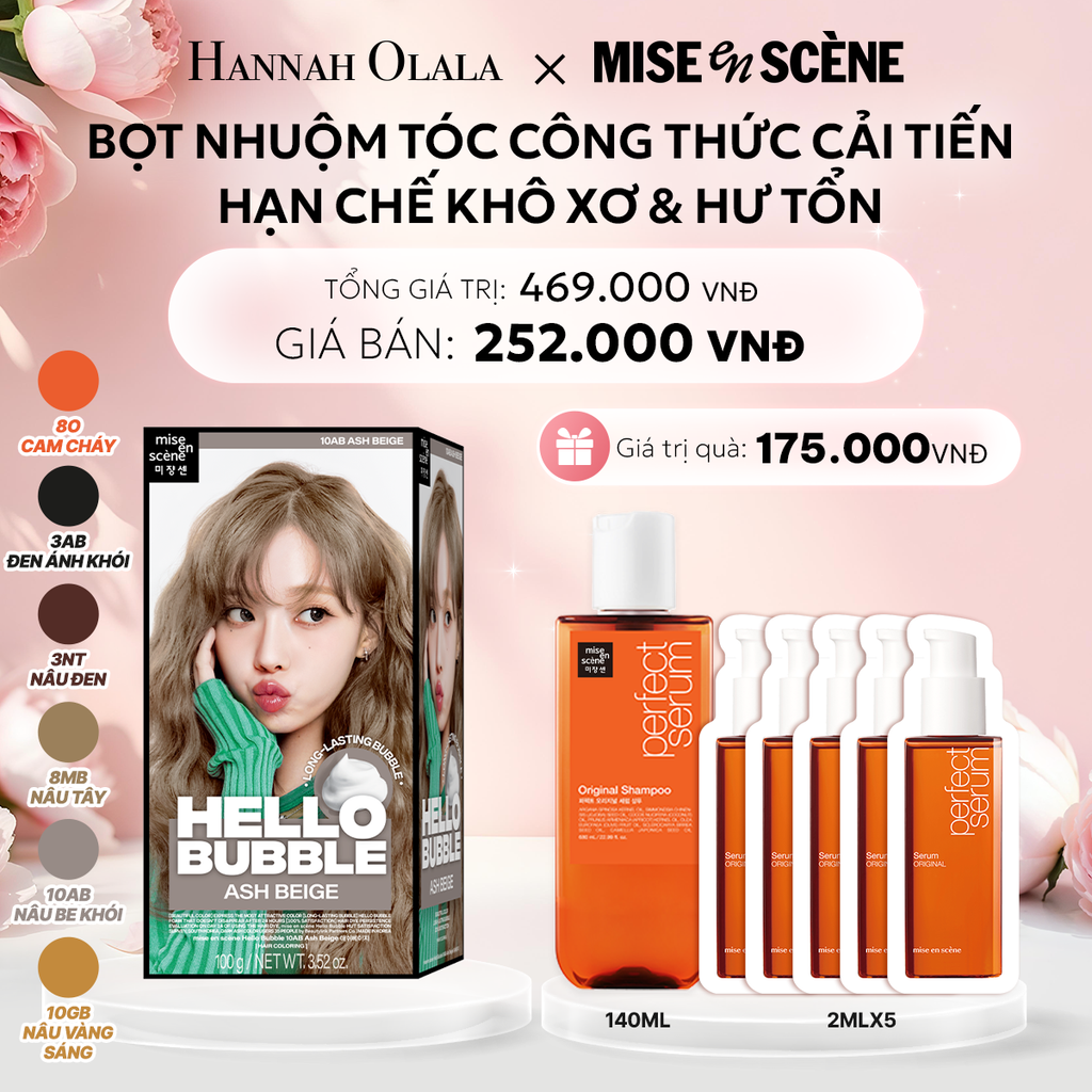  E650: DEAL 5: NHUỘM TÓC TẠI NHÀ MISE EN SCÈNE HELLO BUBBLE 100G DẠNG BỌT KEM, CÔNG THỨC CẢI TIẾN MỚI HẠN CHẾ KHÔ XƠ VÀ HƯ TỔN 