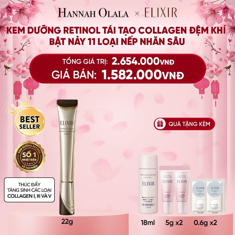  DEAL 5.1: KEM DƯỠNG DA CẢI THIỆN 11 LOẠI NẾP NHĂN SÂU ELIXIR RETINOL POWER WRINKLE SMOOTHING CREAM 22G ( PHIÊN BẢN CẢI TIẾN MỚI) 