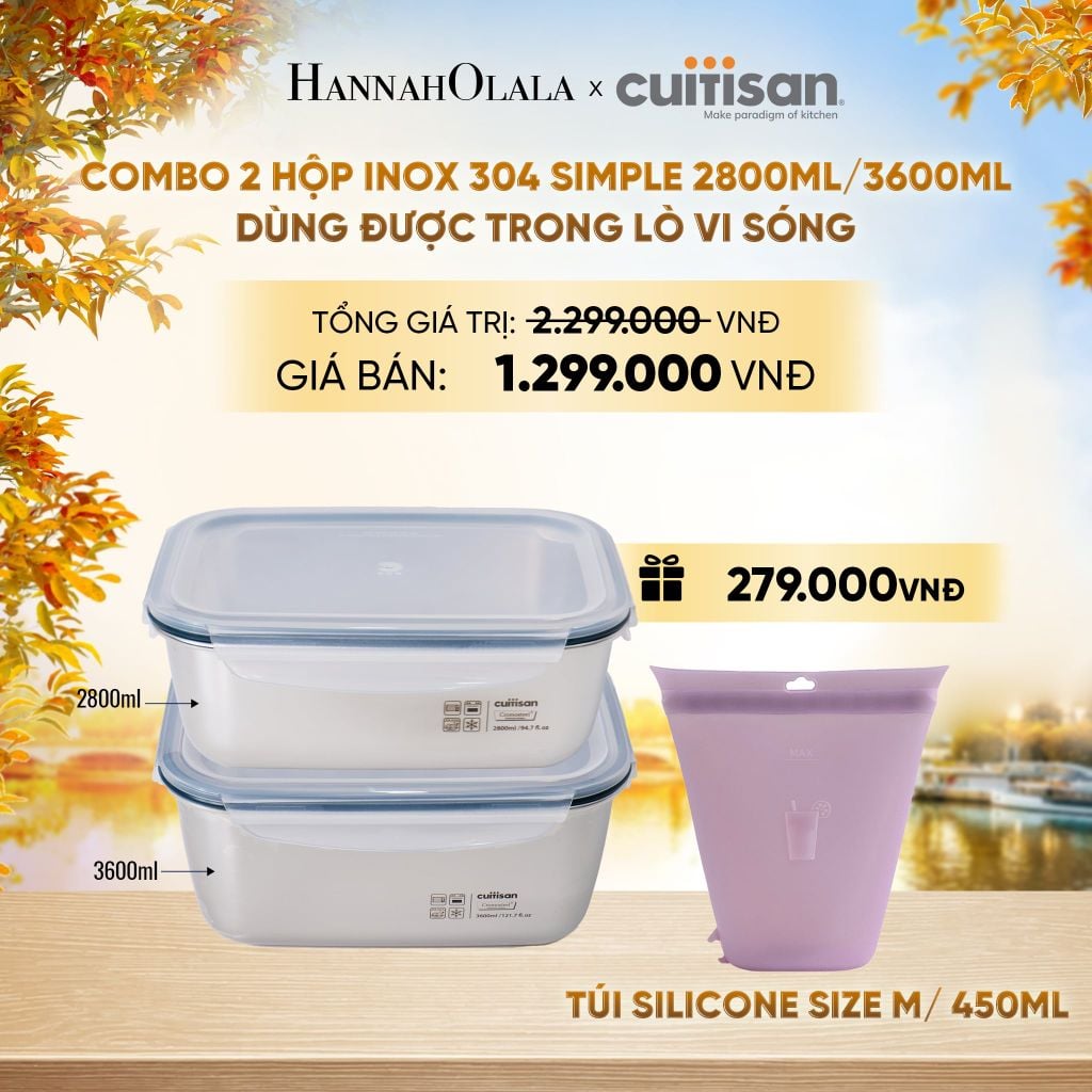  HỘP INOX 304 CAO CẤP CUITISAN SIMPLE DÙNG ĐƯỢC TRONG LÒ VI SÓNG - DEAL 5 - E1651 